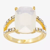 Sparkle Allure Womens White Crystal 14K Gold Over Brass Cushion Cocktail Ring