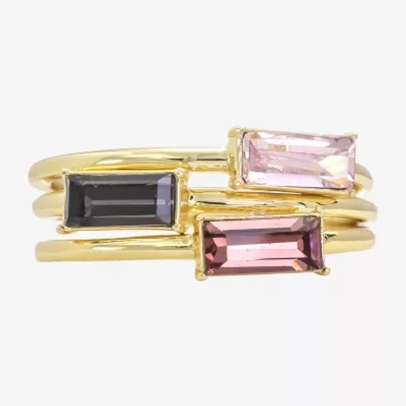 Sparkle Allure Womens Multi Color Crystal 14K Gold Over Brass Ring Set