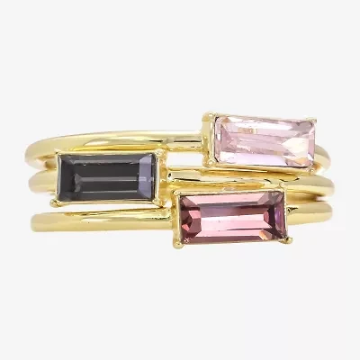 Sparkle Allure Womens Multi Color Crystal 14K Gold Over Brass Ring Set