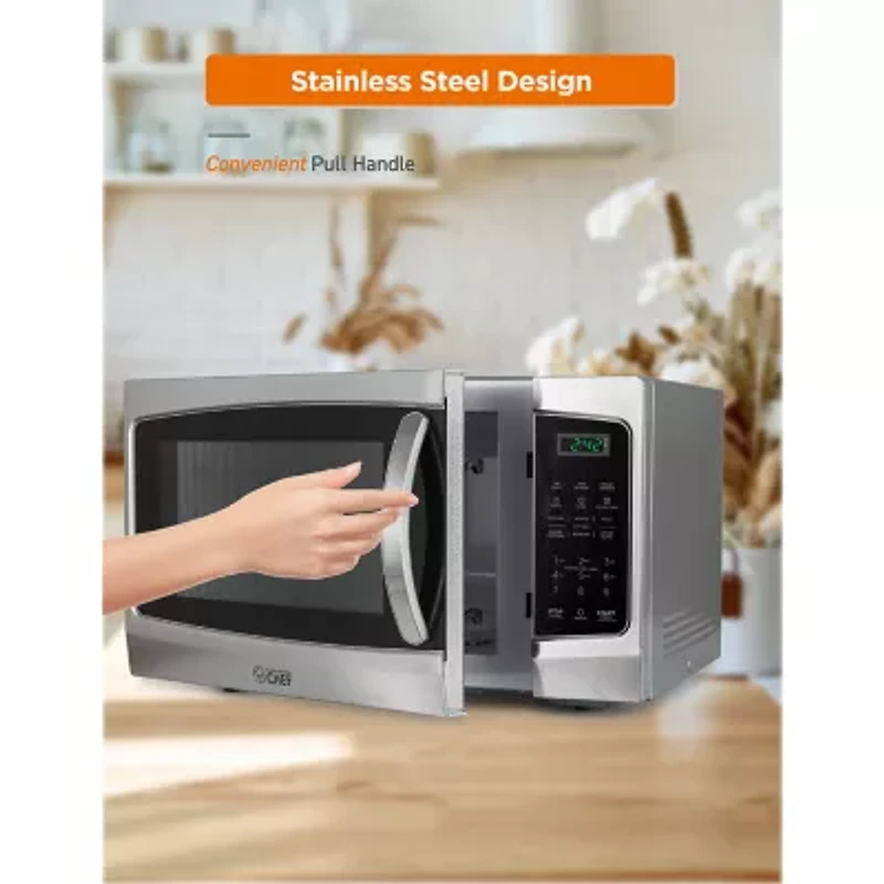 COMMERCIAL CHEF 1.3 Cu. Ft. Countertop Stainless Steel Microwave with Digital Display & 10 Power Levels