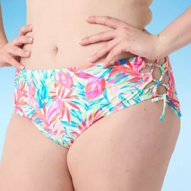 Decree Womens Leaf Juniors Plus High Waist Bikini Swimsuit Bottom