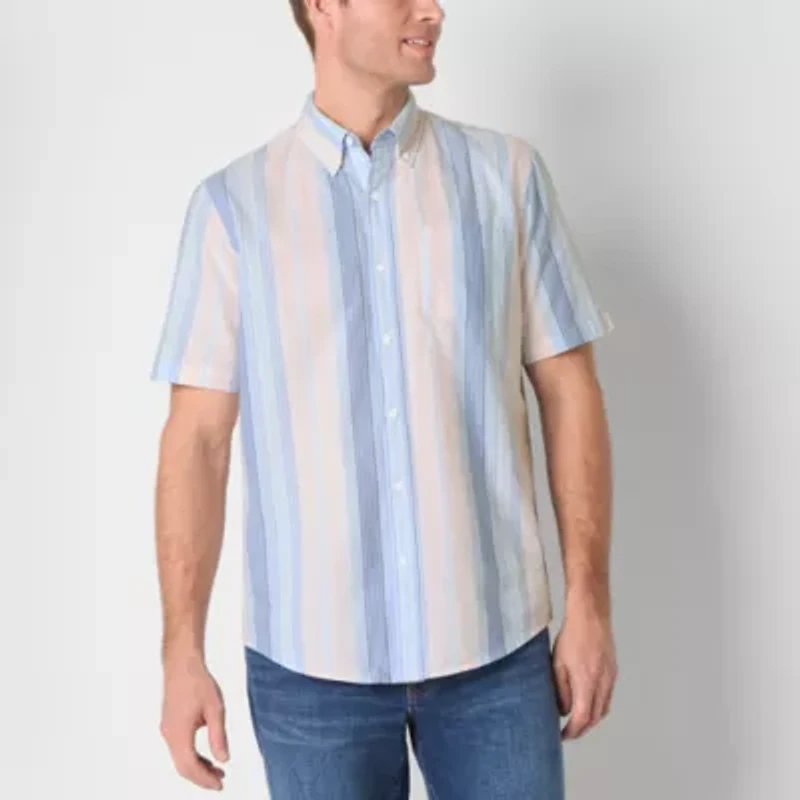 St. John's Bay Performance Oxford Mens Short Sleeve Classic Fit Button-Down Shirt