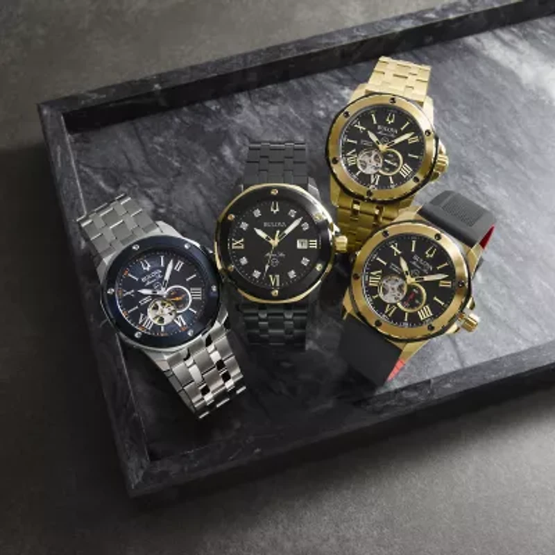 Bulova Marine Star Mens Automatic Gold Tone Stainless Steel Bracelet Watch 98a273