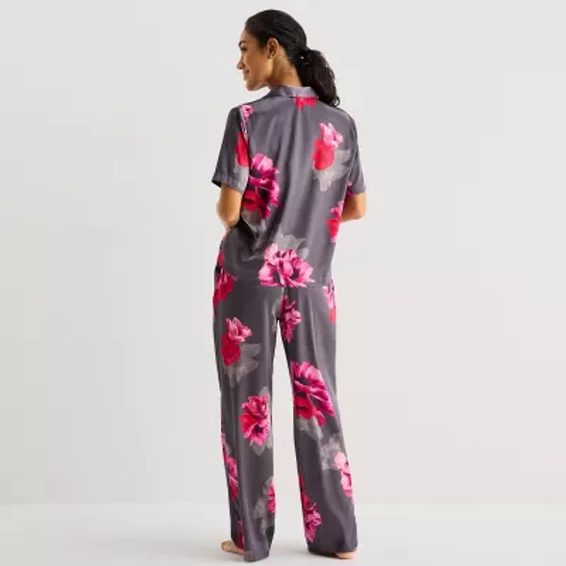 Ambrielle Womens Satin Short Sleeve 2-pc. Pajama Sets