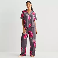 Ambrielle Womens Satin Short Sleeve 2-pc. Pajama Sets