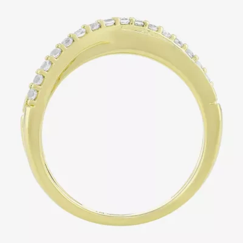 Womens Lab Created White Sapphire 14K Gold Over Silver Crossover Band