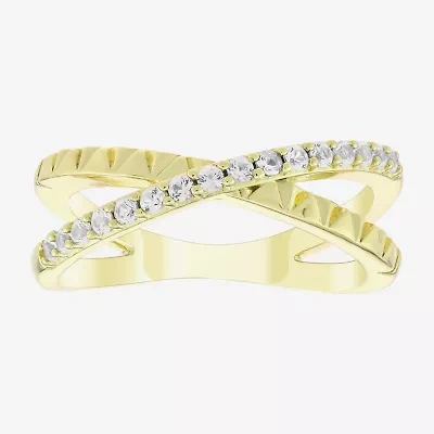 Womens Lab Created White Sapphire 14K Gold Over Silver Crossover Band