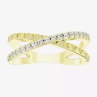Womens Lab Created White Sapphire 14K Gold Over Silver Crossover Band