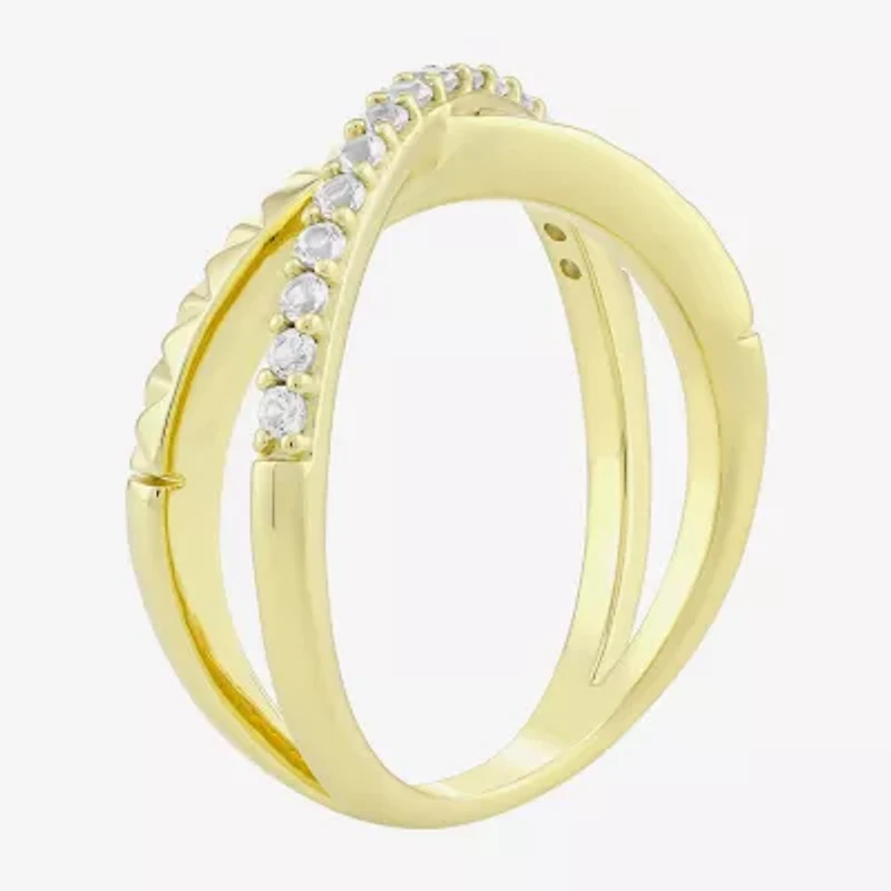 Womens Lab Created White Sapphire 14K Gold Over Silver Crossover Band