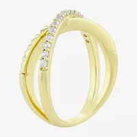 Womens Lab Created White Sapphire 14K Gold Over Silver Crossover Band