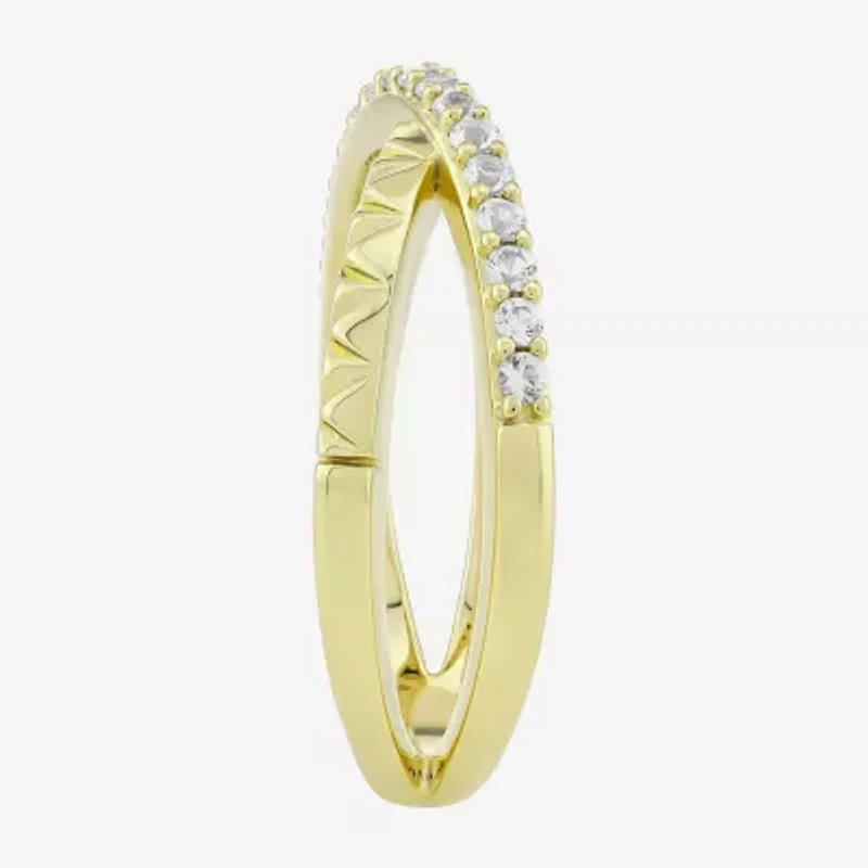 Womens Lab Created White Sapphire 14K Gold Over Silver Crossover Band