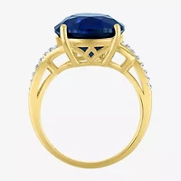Womens Lab Created Blue Sapphire 14K Gold Over Silver Pear Side Stone Cocktail Ring