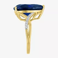 Womens Lab Created Blue Sapphire 14K Gold Over Silver Pear Side Stone Cocktail Ring