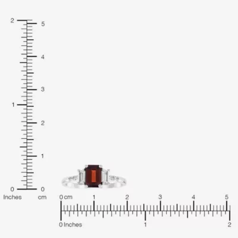 Womens Genuine Red Garnet Sterling Silver Side Stone Cocktail Ring