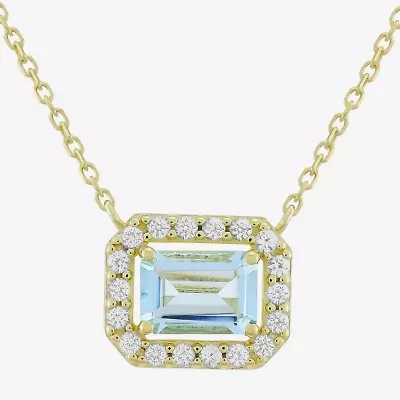 Womens Simulated Blue Aquamarine 14K Gold Over Silver 18 Inch Pendant Necklace
