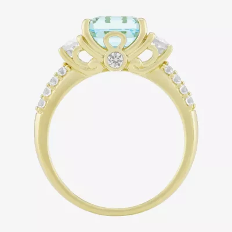 Womens Simulated Blue Aquamarine 14K Gold Over Silver Side Stone Cocktail Ring