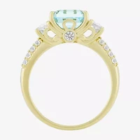 Womens Simulated Blue Aquamarine 14K Gold Over Silver Side Stone Cocktail Ring