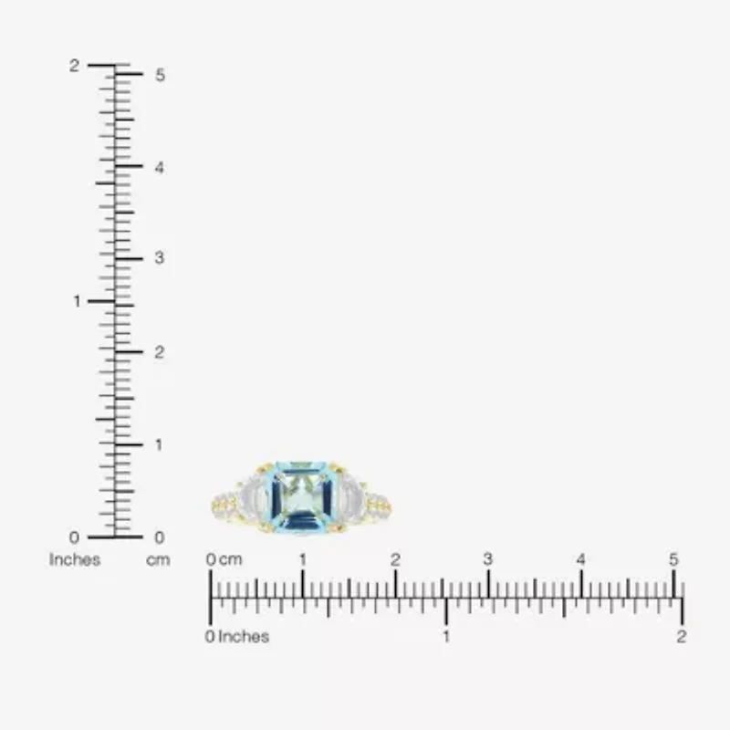 Womens Simulated Blue Aquamarine 14K Gold Over Silver Side Stone Cocktail Ring