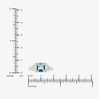 Womens Simulated Blue Aquamarine 14K Gold Over Silver Side Stone Cocktail Ring