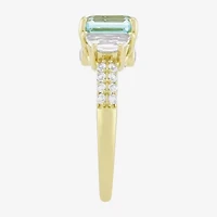 Womens Simulated Blue Aquamarine 14K Gold Over Silver Side Stone Cocktail Ring