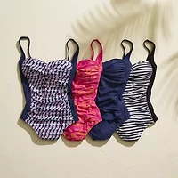 Liz Claiborne Womens Adjustable Features Tropical Leaf One Piece Swimsuit