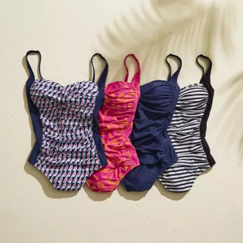 Liz Claiborne Womens Adjustable Features Checked One Piece Swimsuit