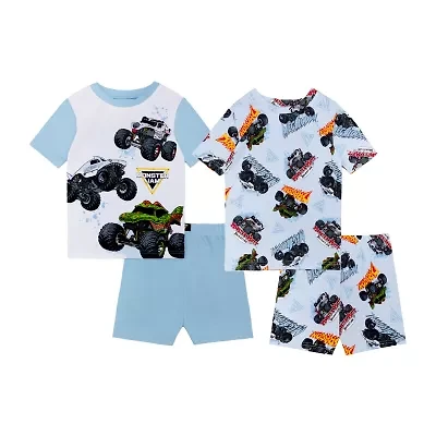Little & Big Kid Boys Monster Jam Crew Neck Short Sleeve 4-pc. Pajama Sets