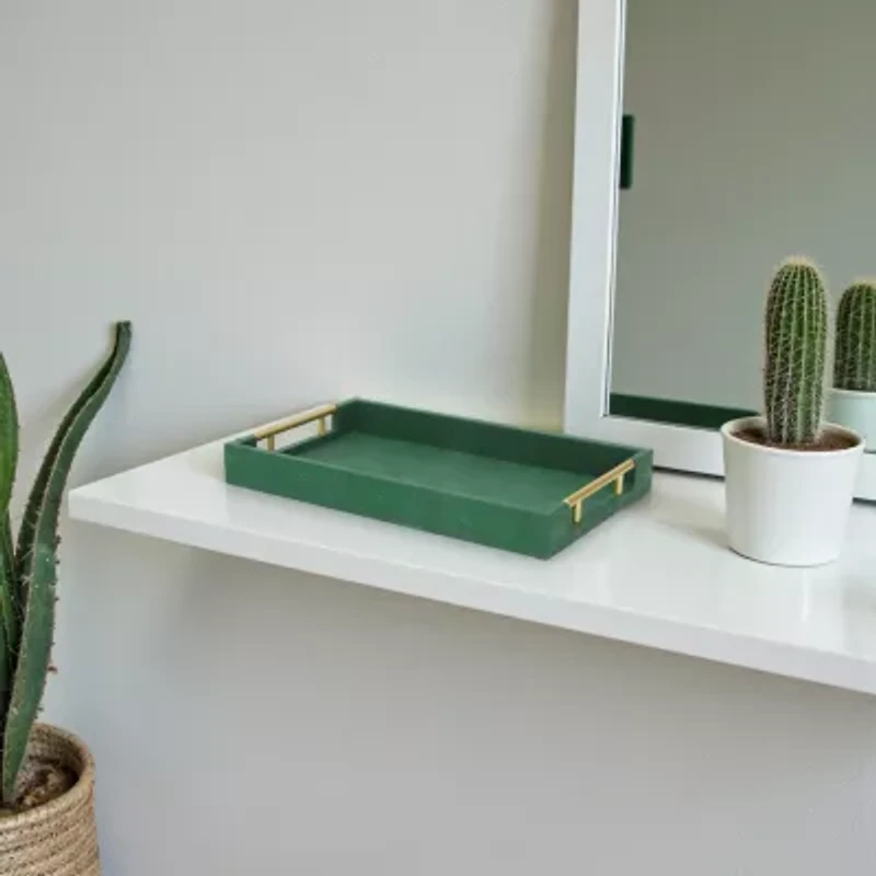 Cheungs Green Faux Shagreen Rectangular Decorative Tray