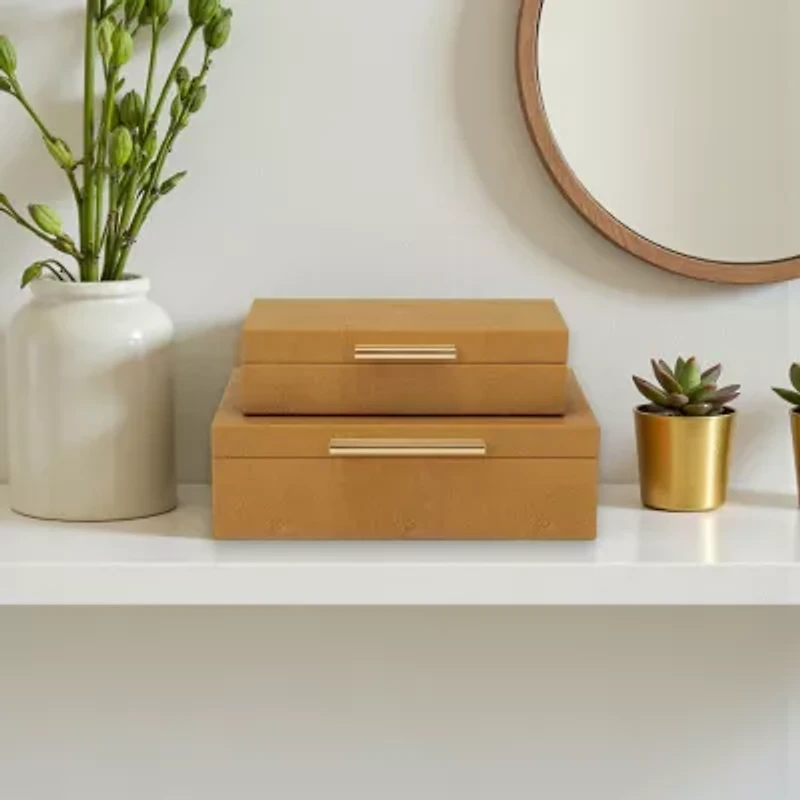 Cheungs Camel Brown Faux Shagreen Rectangular 2-pc. Decorative Box