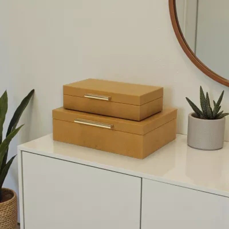 Cheungs Camel Brown Faux Shagreen Rectangular 2-pc. Decorative Box