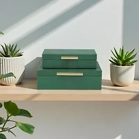 Cheungs Green Faux Shagreen Rectangular 2-pc. Decorative Box