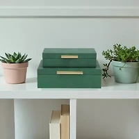 Cheungs Green Faux Shagreen Rectangular 2-pc. Decorative Box