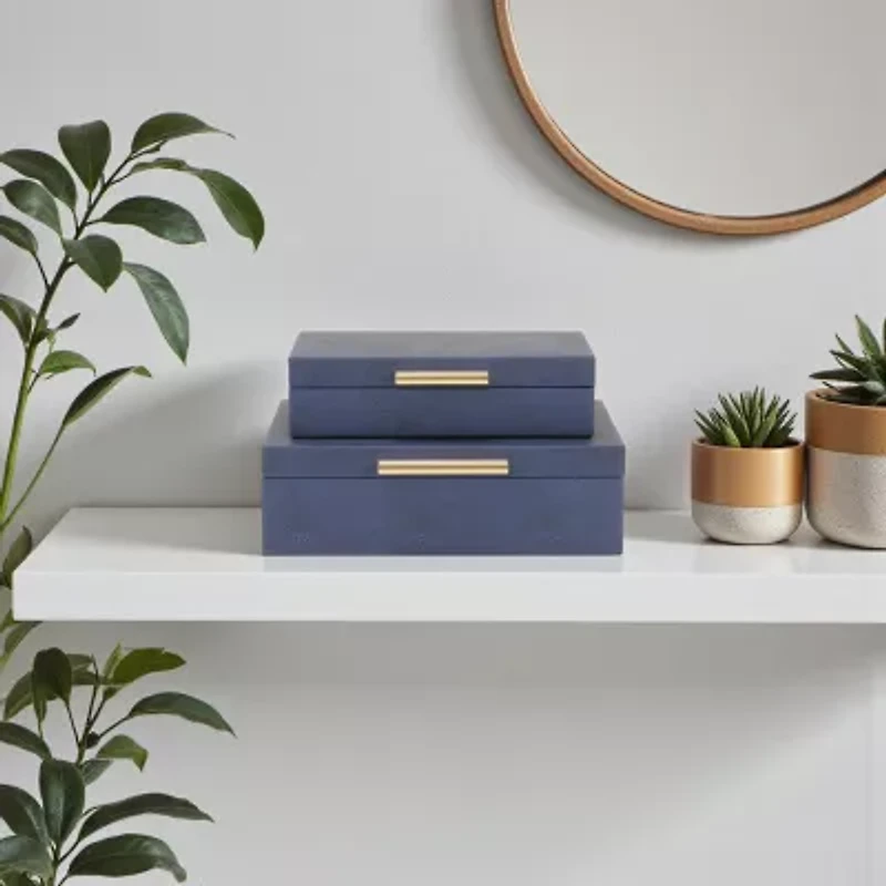 Cheungs Navy Blue Faux Shagreen Rectangular 2-pc. Decorative Box