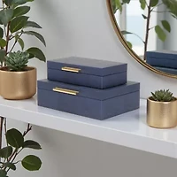 Cheungs Navy Blue Faux Shagreen Rectangular 2-pc. Decorative Box