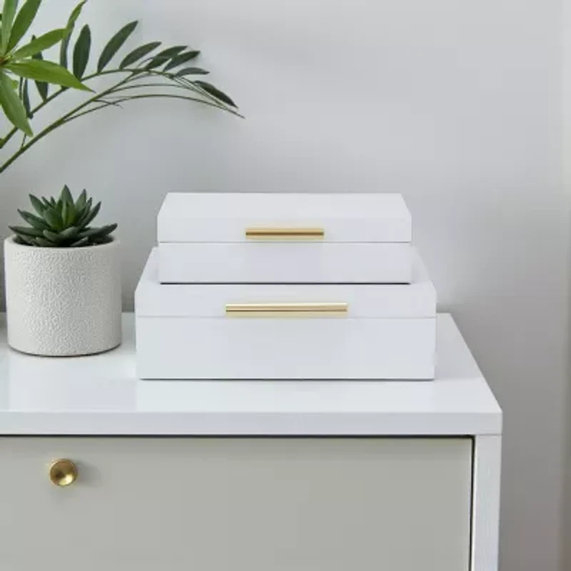 Cheungs White Faux Snakeskin Rectangular 2-pc. Decorative Box