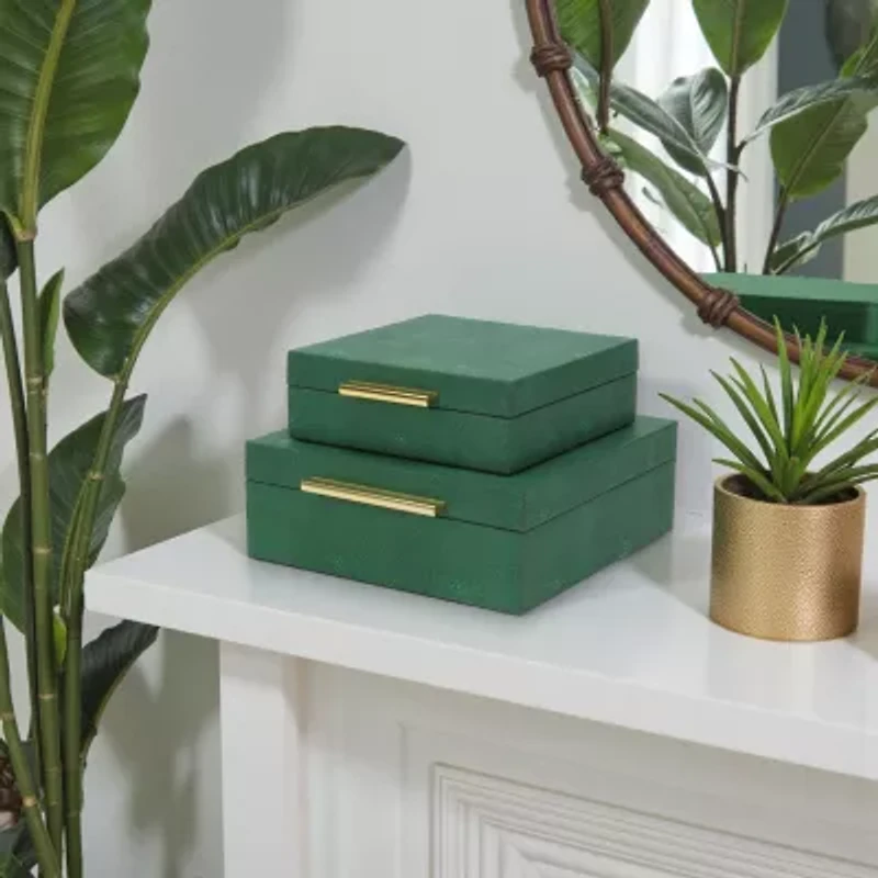 Cheungs Green Faux Shagreen Square 2-pc. Decorative Box