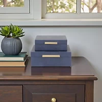 Cheungs Navy Blue Faux Shagreen Square 2-pc. Decorative Box