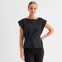 Liz Claiborne Womens Tall Crew Neck Short Sleeve Peplum Top