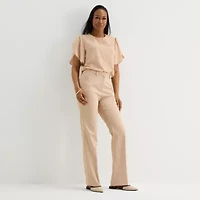 Liz Claiborne Womens Tall Wide Leg Mid Rise Pull-On Pant