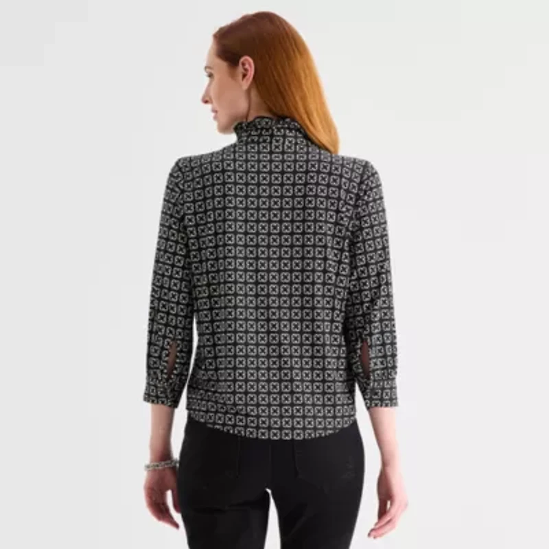 Liz Claiborne Womens Tall Crew Neck Long Sleeve Blouse