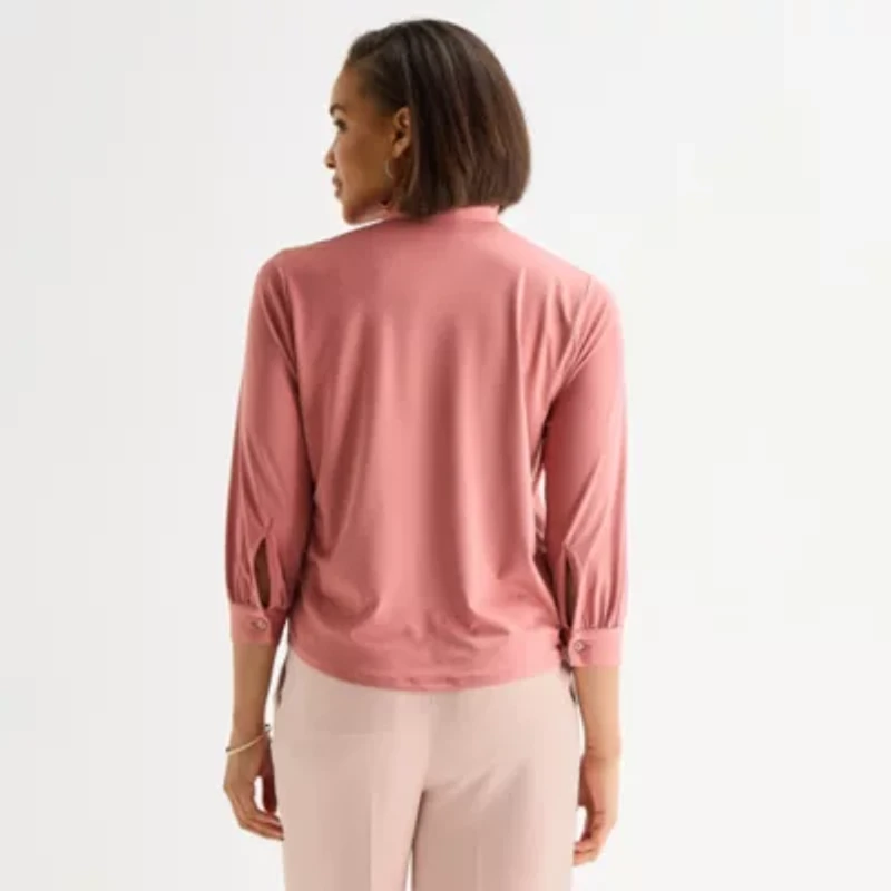 Liz Claiborne Womens Mock Neck 3/4 Sleeve Blouse