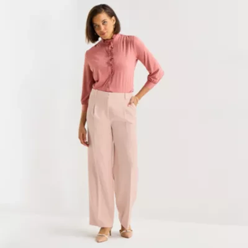 Liz Claiborne Womens Mock Neck 3/4 Sleeve Blouse