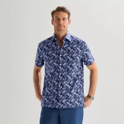 Stafford Mens Short Sleeve Regular Fit Big and Tall Button-Down Shirt