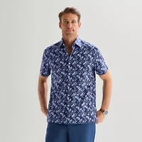 Stafford Mens Short Sleeve Regular Fit Big and Tall Button-Down Shirt