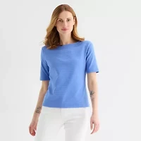 Liz Claiborne Womens Boat Neck Short Sleeve Blouse