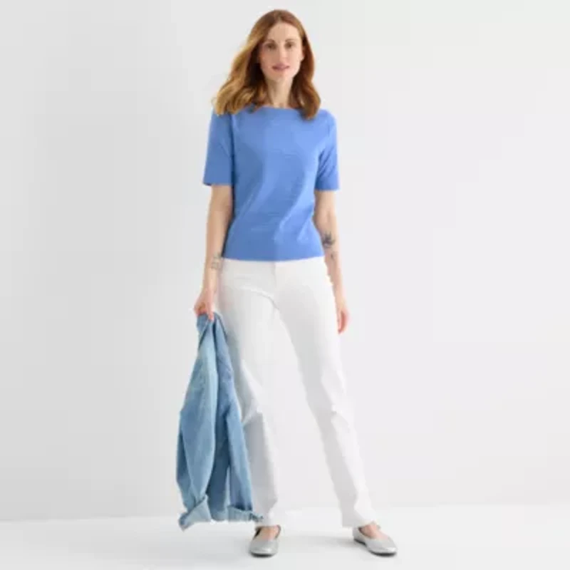 Liz Claiborne Womens Boat Neck Short Sleeve Blouse