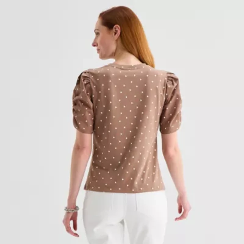 Liz Claiborne Womens Round Neck Short Sleeve Blouse