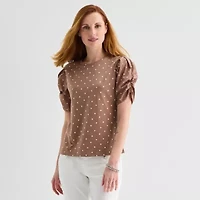 Liz Claiborne Womens Round Neck Short Sleeve Blouse