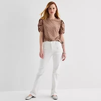 Liz Claiborne Womens Round Neck Short Sleeve Blouse