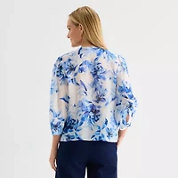 Liz Claiborne Womens Scoop Neck 3/4 Sleeve Blouse